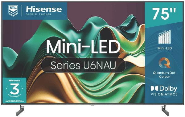 Hisense 75" U6NAU Mini-LED 4K QLED Smart TV 24