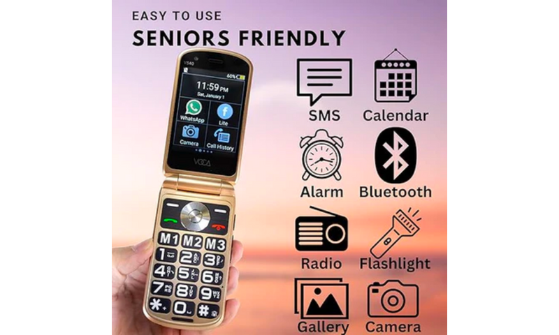 VOCA V540 Unlocked Smart 4G Flip Cell Phone, Dual Big Screen, Touch Screen, Big Button Mobile Phone for Elderly, Senior, Predictive Text, SOS Button, Easy to Use, Senior Citizen-Friendly, Red