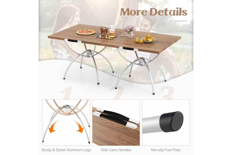 Costway Set of 2 Folding Camping Table Extendable Picnic Table Aluminum Frame w/Carrying Bag