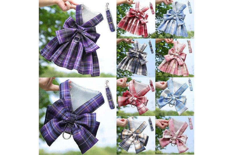 Ozstock Cute Small Dog Skirts Summer Spring Plaif Pleated Dress Bow Chihuahua Clothes