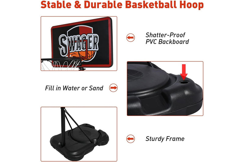 Portable Basketball Hoop Stand, 2 to 2.5M Height Adjustment w/2 Wheels, Basketball System Stand for Kids Youth Indoor Outdoor Basketball Game