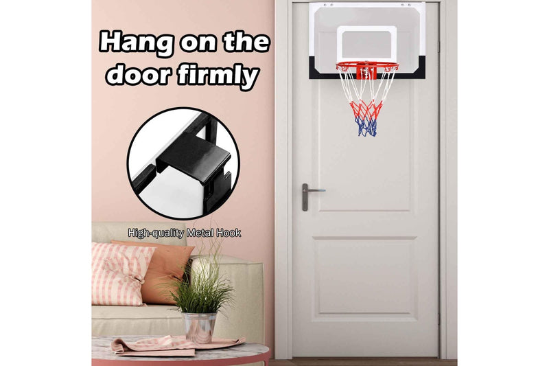 Costway Mini Basketball Hoop Backboard Door Mounted Basketball Ring System Nets Indoor Adults Toy w/Pump