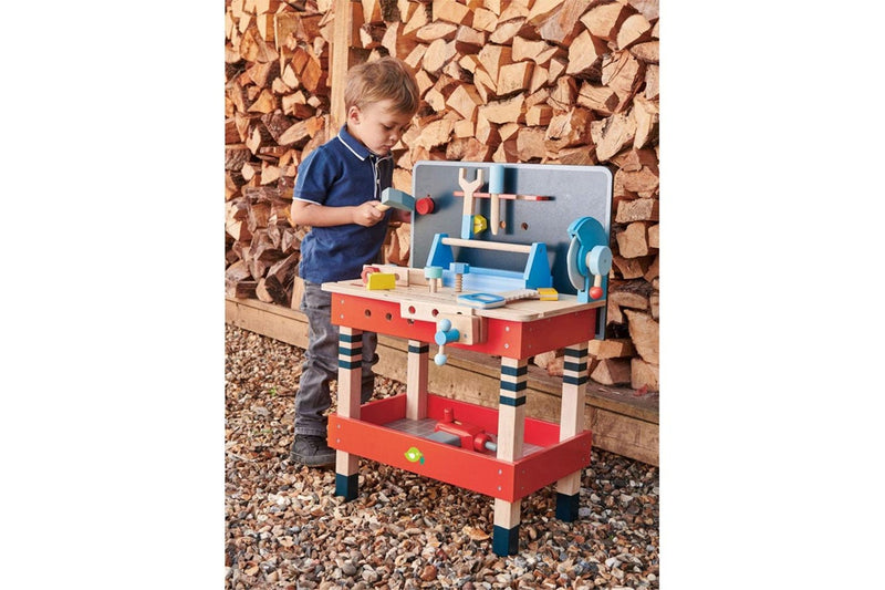 Tender Leaf Toys 51cm Tool Bench Hammer Screwdriver Wooden Toy Set Kids 3y+