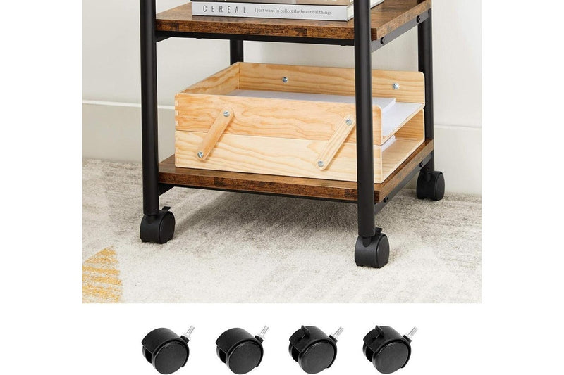 VASAGLE 3-Tier Machine Cart with Wheels and Adjustable Table Top Rustic Brown and Black