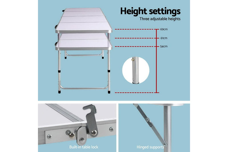 Weisshorn Folding Camping Table 240CM Portable Outdoor Picnic BBQ Aluminium Desk