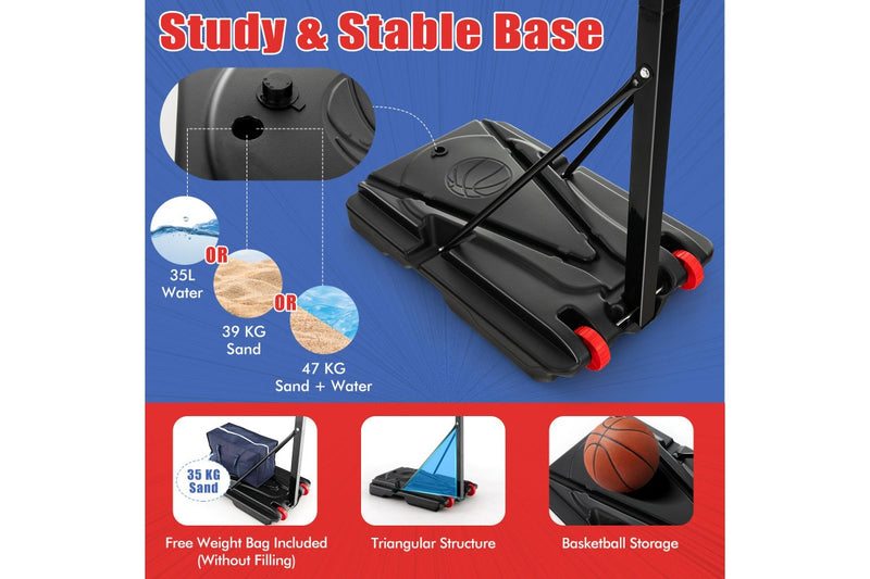 Costway Portable Basketball Hoop System Stand Heavy Duty Basketball Ring Adjustable w/Wheels Weight Bag Outdoor