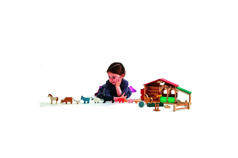 Tender Leaf Toys 51cm Farm Barn Stable Animal Figure Wooden Toy Set Kids 3y+