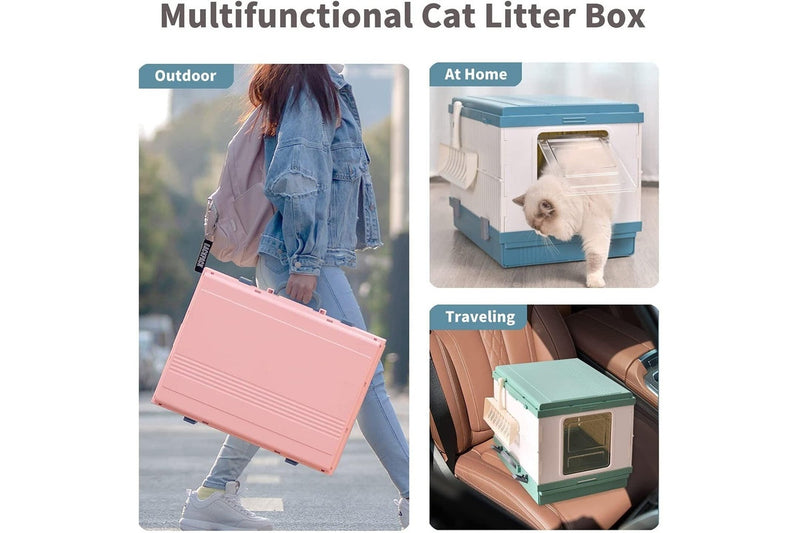 YES4PETS XL Portable Cat Toilet Litter Box Tray Foldable House with Handle and Scoop Pink