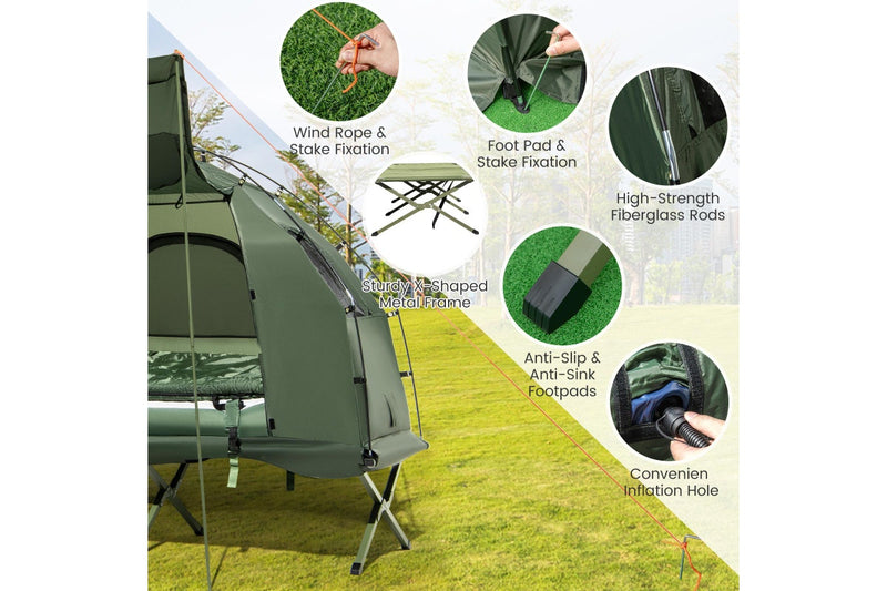 Costway 5-in-1 Camping Tent Stretcher Single Portable Pop-up Tent Cot w/Air Mattress Sleeping Bag 194cm