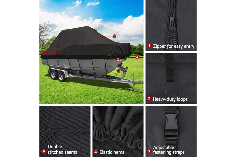 Seamanship Boat Cover 19-21ft Trailerable Jumbo Marine Grade Heavy Duty Black