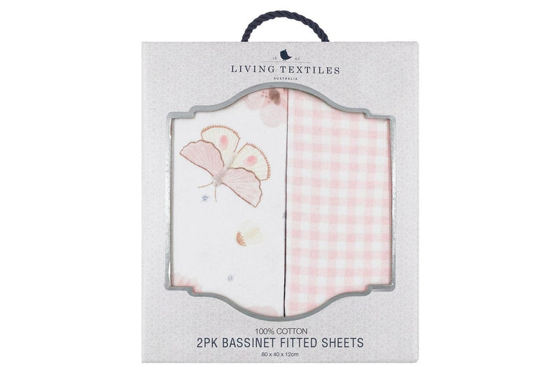 2pc Living Textiles Baby Cotton Bassinet Fitted Sheets Butterfly Blush Gingham