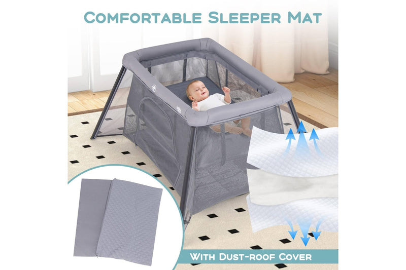 Costway Cot Bed Crib Protable Travel Crib Foldable Pack Indoor & Outdoor Use Grey