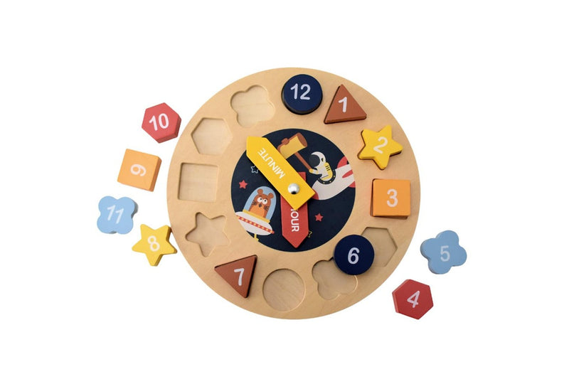 Koala Dream Space Clock Shape Sorter Wooden 21.5cm Puzzle Toy Baby Kids 12m+