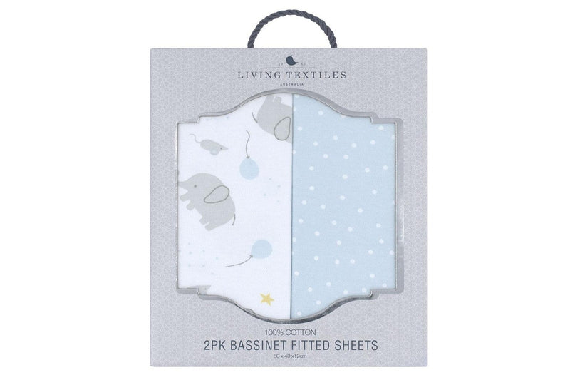 2pc Living Textiles Baby Cotton Jersey Bassinet Fitted Sheet Mason Elephant