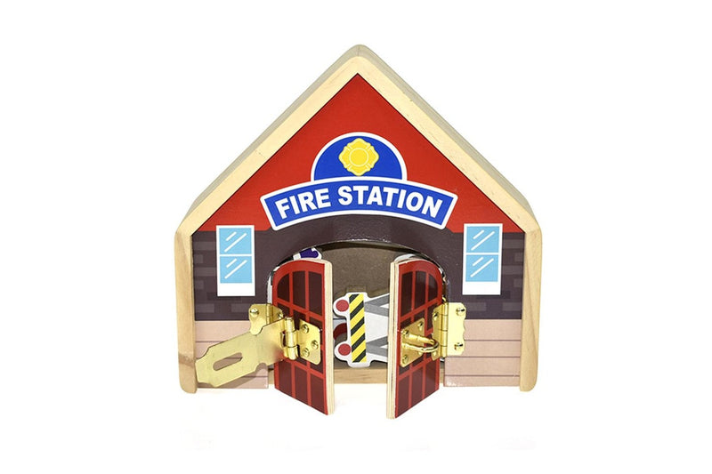 Kaper Kidz Metal Latch Playset 19cm Wooden Non-Toxic Firestation Toy Kids 3y+