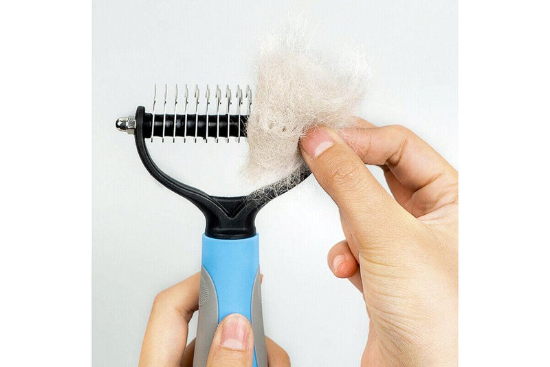 Ozstock 1Pcs Pet Cat Dog Double-sided Knotted Comb Stainless Steel Brush Cleaning Tool blue small