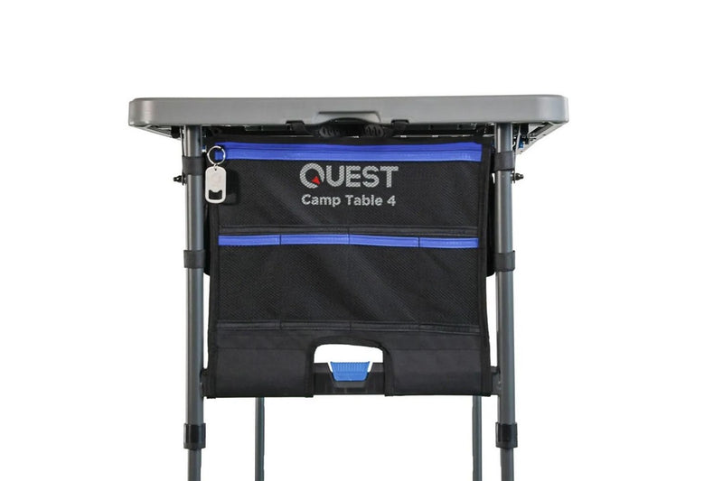 Quest 122cm Portable Camp Table Outdoor Camping Desk w Storage Organiser Grey