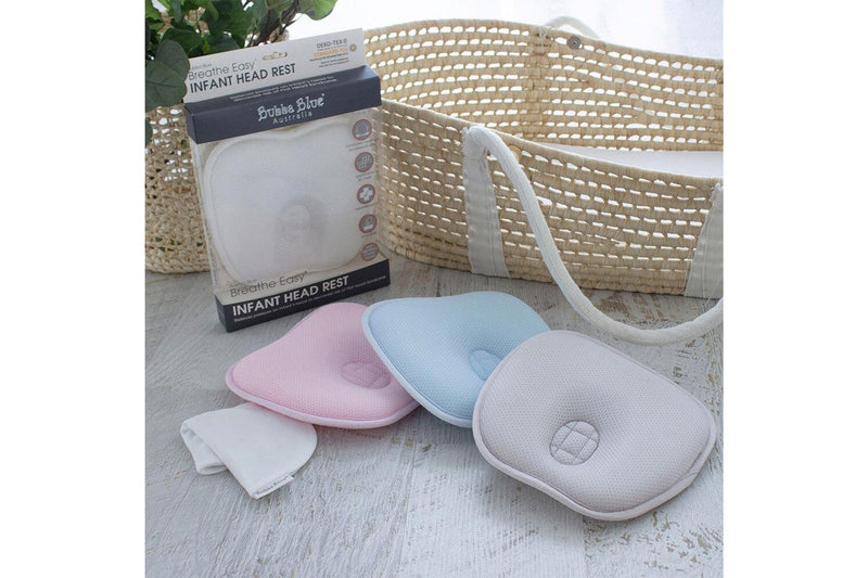 Bubba Blue Breathe Easy Baby Infant Head Rest w Bamboo Cover Case 0-4m Grey