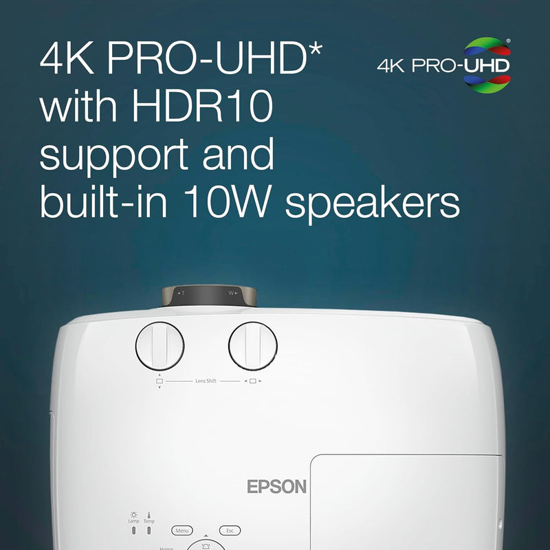 Epson EH-TW7100 3LCD, 4K PRO-UHD, 3000 Lumens, 500 Inch Display, Wide Lens Shift Range, Home Cinema, Streaming and Gaming Projector - White