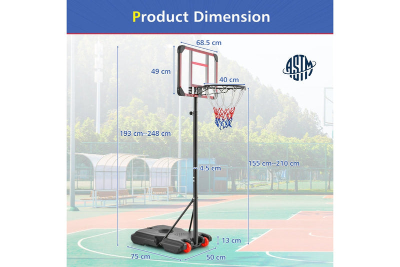 Costway 2.1m Basketball Hoop Stand System Adjustable Outdoor Basketball Ring w/Wheels & & Tripod Base