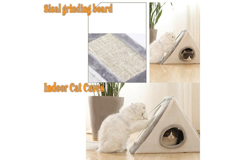 Foldable Triangular Cat Bed with Scratching Surfaces - Large (Grey)