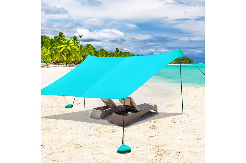 Giantex Beach Sunshade Canopy UPF 50+ Lycra Fabric W/ Sand Anchor Peg Stake Portable Beach Tent,Turquoise,3x2.8M