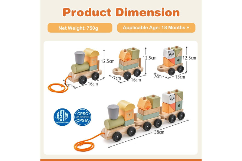 Costway Wood Train Toy Sets Stackable Blocks Interactive Educational Pull Toy Birthday Gift