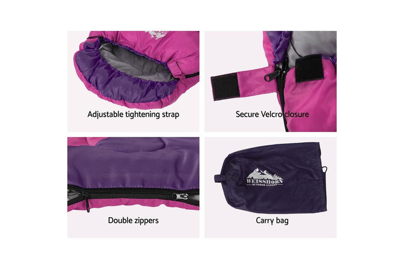 Weisshorn Sleeping Bag Kids Single 172cm Thermal Camping Hiking Pink