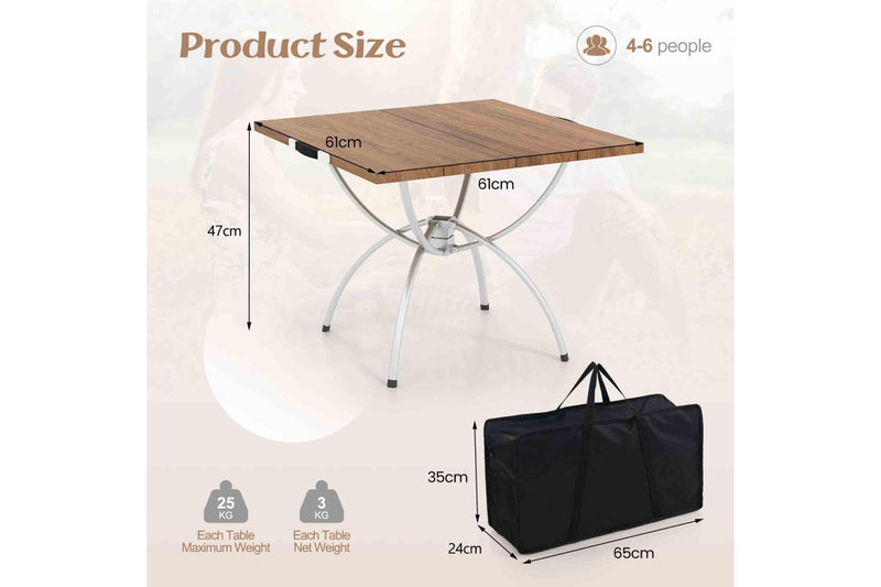 Costway Set of 2 Folding Camping Table Extendable Picnic Table Aluminum Frame w/Carrying Bag