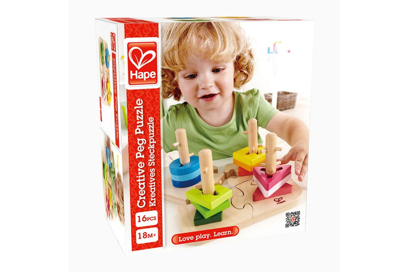 16pc Hape Creative Peg Puzzle Shapes Toddler Educational Wooden Toy Game 18m+