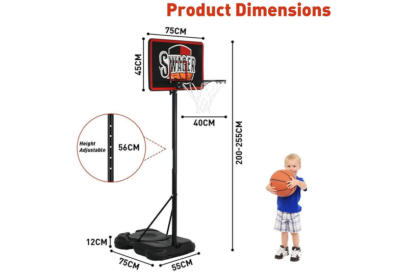 Portable Basketball Hoop Stand, 2 to 2.5M Height Adjustment w/2 Wheels, Basketball System Stand for Kids Youth Indoor Outdoor Basketball Game