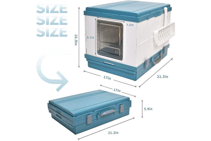 YES4PETS XL Portable Cat Toilet Litter Box Tray Foldable House with Handle and Scoop Blue