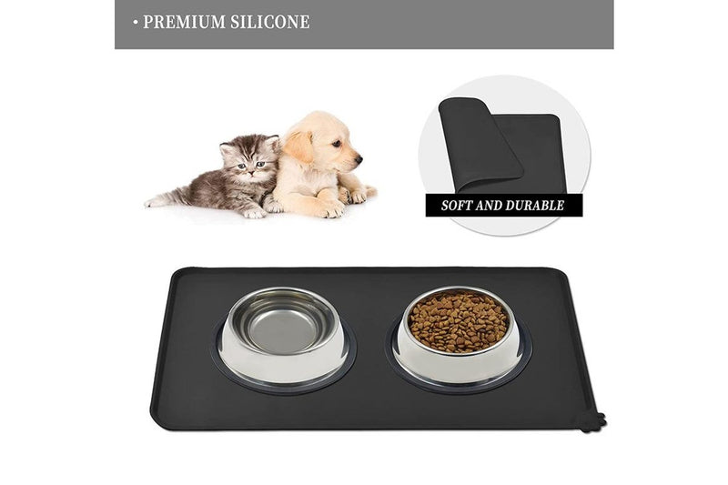 Non-Slip Waterproof Pet Feeding Mat - 54 x38cm (Black)