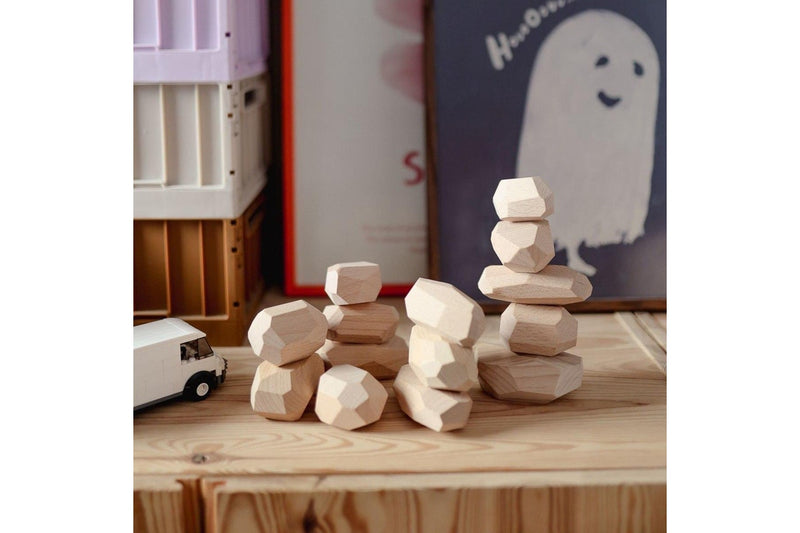 14pc Kinderfeets Stacking Stones Kids Wooden Toy Fun Activity Play Natural 2+