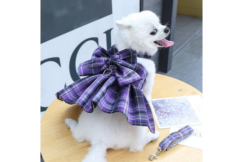 Ozstock Cute Small Dog Skirts Summer Spring Plaif Pleated Dress Bow Chihuahua Clothes