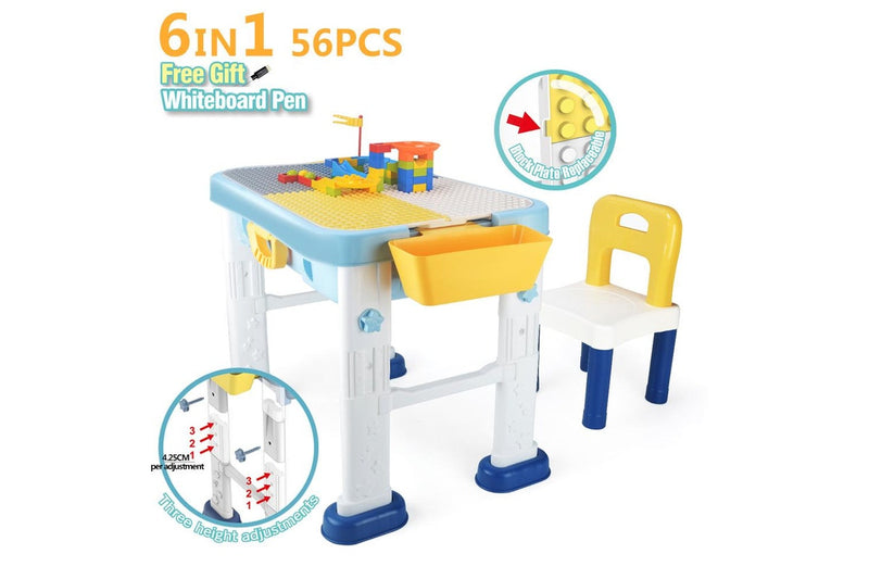 Zoink: Kids Adjustable Height Learning Table & Chair Set - 56 Pieces Building Block