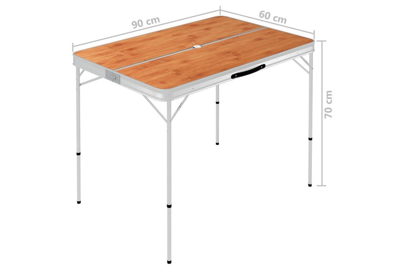 Folding Camping Table with 2 Benches Aluminium Brown vidaXL