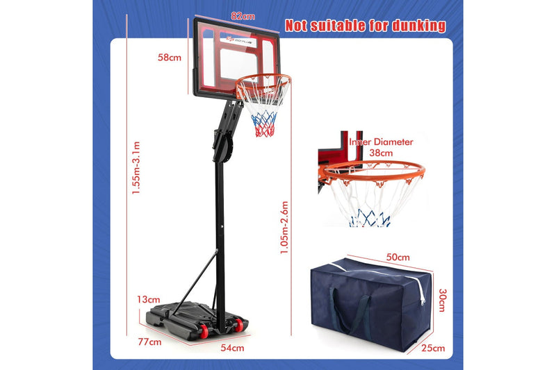 Costway Portable Basketball Hoop System Stand Heavy Duty Basketball Ring Adjustable w/Wheels Weight Bag Outdoor