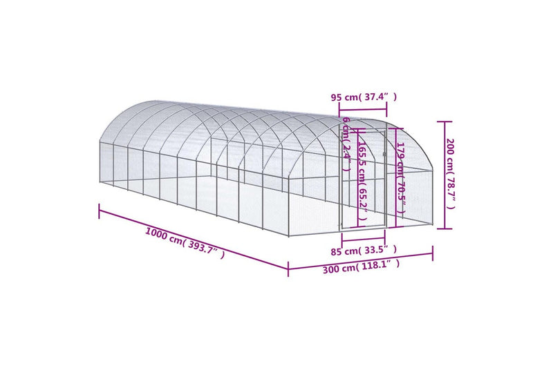 Outdoor Chicken Coop 3x10x2 m Galvanised Steel vidaXL