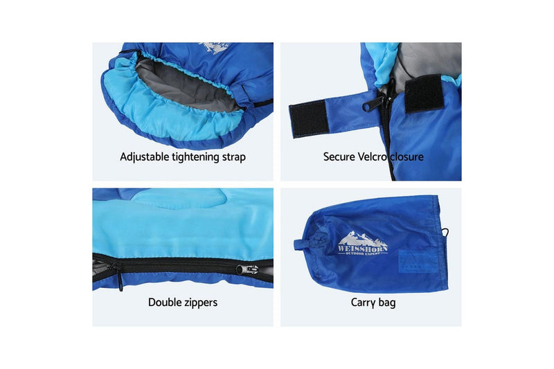 Weisshorn Sleeping Bag Kids Single 172cm Thermal Camping Hiking Blue