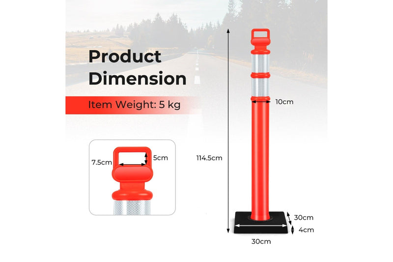 Costway 3 PCS Traffic Posts Set Parking Bollards Outdoor security Barrier w/Rubber Base/Strips/Handle