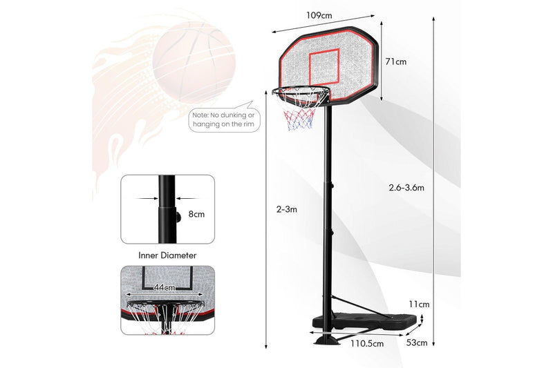 Costway Adjustable Basketball Hoop Stand System All Weather Basketball Ring w/ Wheels & Sturdy Base Teenagers