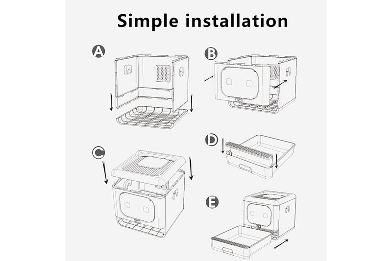 Large Cat Litter Box Foldable with Lid, Plastic Scoop, Drawer Top Entry, Anti-Splash, Leak Proof Kitty Toilet (Grey)