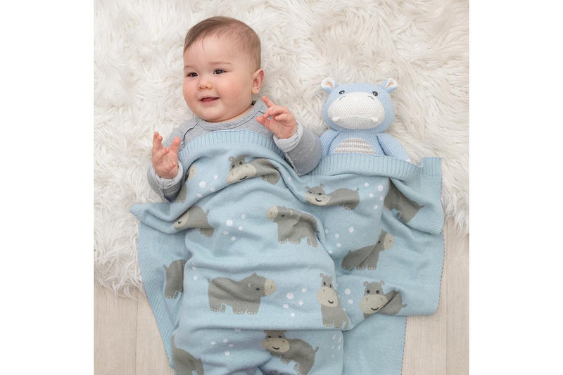 Living Textiles Whimsical 85cm Cotton Baby Blanket Pram Comforter Hippo Blue