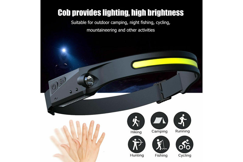 Costcom COB LED Waterproof Motion Sensor Head Torch Headlight USB Rechargeable Headlamp