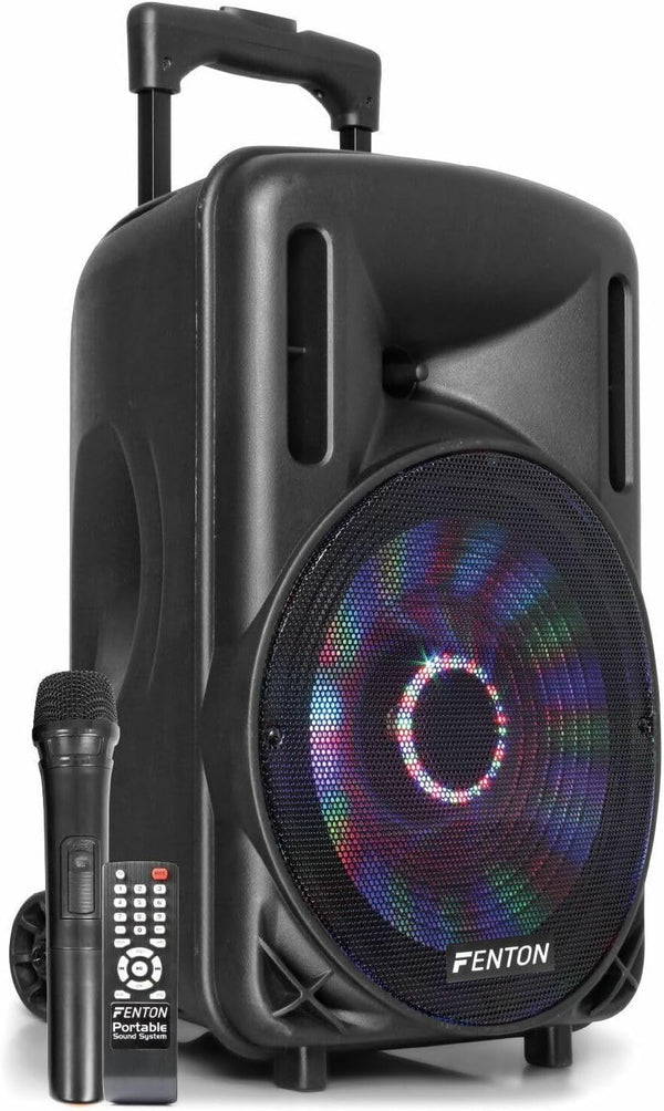 Fenton FT10LED 10-Inch Bluetooth Party Speaker with Wireless Microphone -PA & Stage, Bluetooth Disco Speaker with LED Lights, Portable PA Systems, Battery Powered PA System, Portable PA Speaker