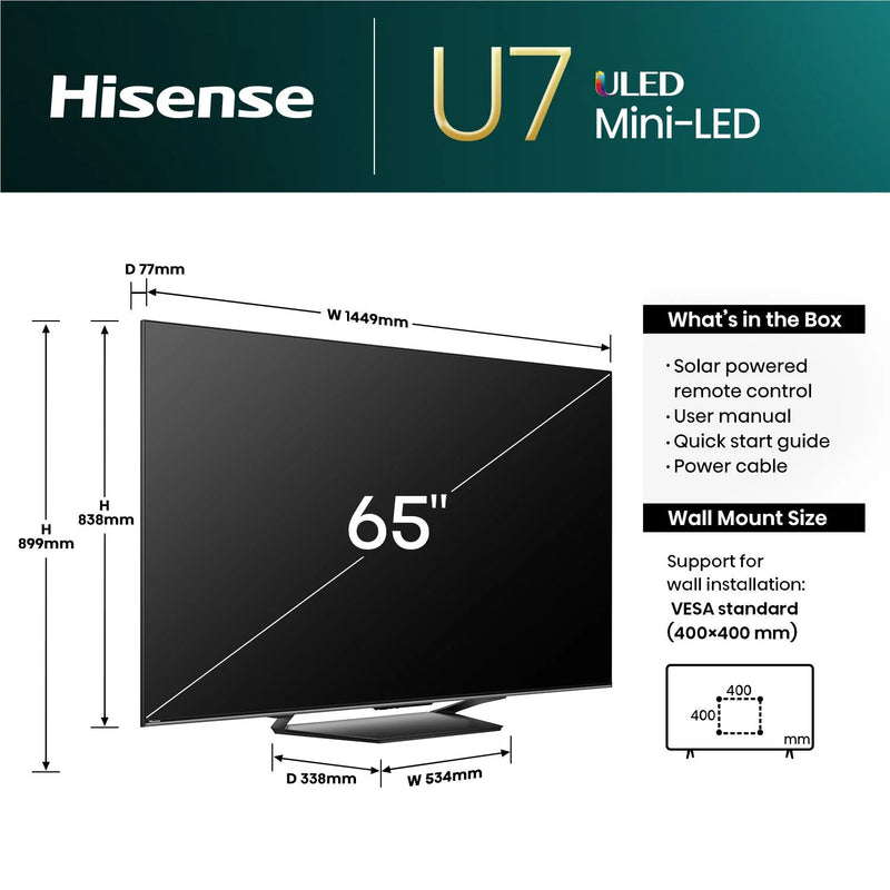 Hisense 65" U7NAU ULED Mini-LED 4K Smart TV [2024]