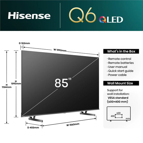 Hisense 85" Q6NAU 4K QLED Smart TV [2024]