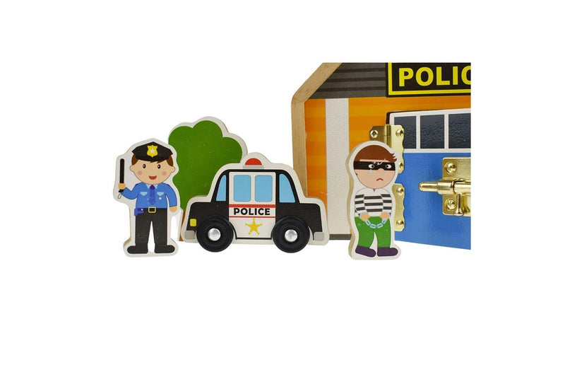 Kaper Kidz Metal Latch Playset Police Wooden 19cm Non-Toxic Toy Kids Toddler 3y+