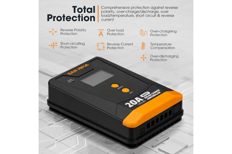 San Hima 20A MPPT Solar Charge Controller 12V 24V Inbulit Bluetooth LCD Display